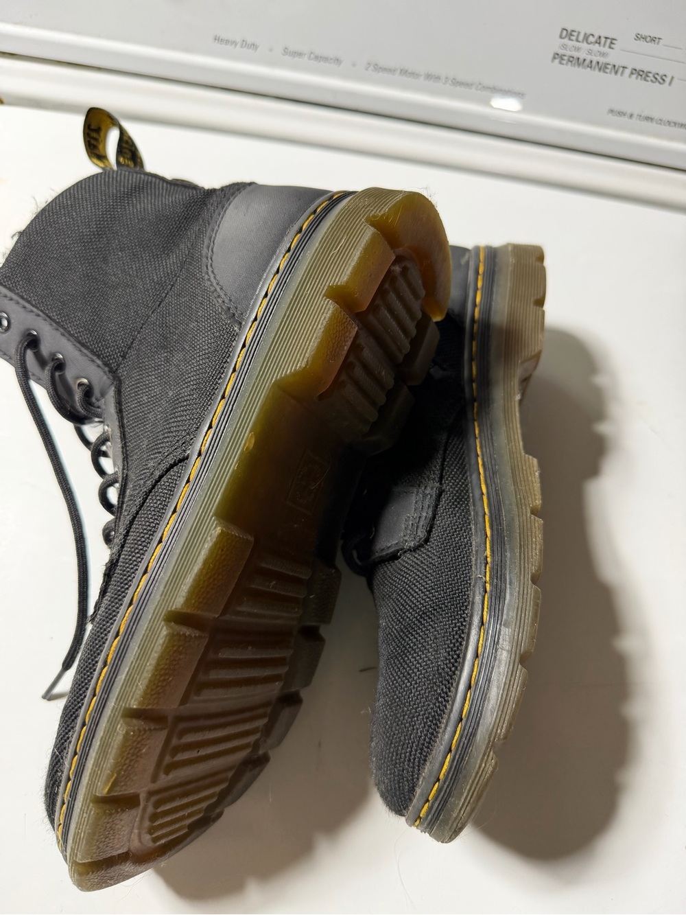 Dr. Martens Black Canvas Lace-Up Boots with Yellow Stitching